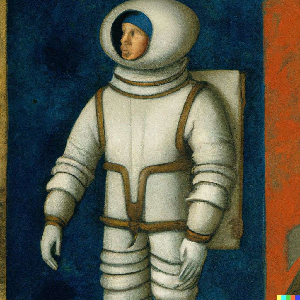 an astronaut, painting from the 15th century